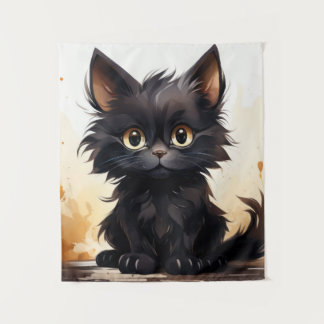 Tapete De Parede Gatos e Flores de Preto-Cinto