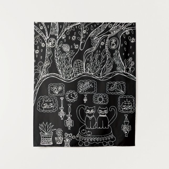 Tapete De Parede Gatos intrincados desenhados à mão (Frente)