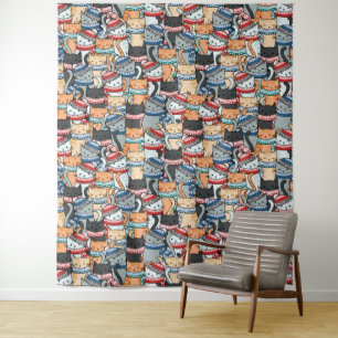 Tapete De Parede Gatos no padrão de escarpas e chapéus de inverno