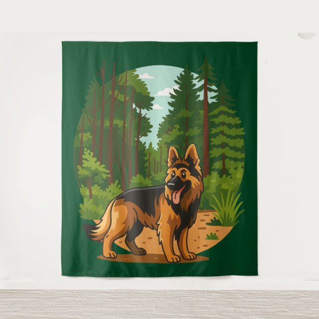 Tapete De Parede German Shepherd Forest Adventure Dog  (Frente)