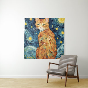 Tapete De Parede Ginger Tabby Cat na Noite Estrelada