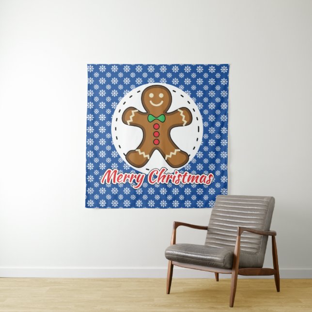 Tapete De Parede Gingerbread - Blue Snowflakes Pattern - Merry Xmas (In Situ)