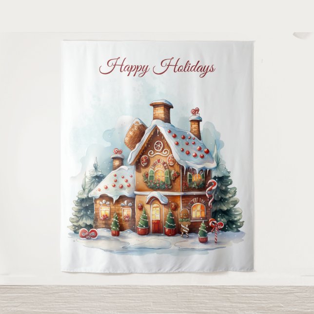 Tapete De Parede Gingerbread House Holiday Backdrop (Frente)