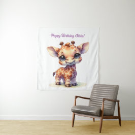 Tapete De Parede Girafa bebê fofa em aquarela