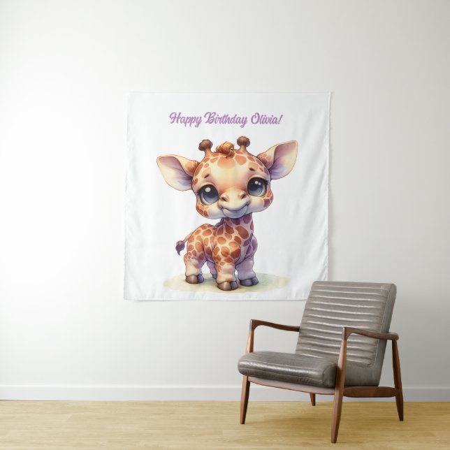 Tapete De Parede Girafa bebê fofa em aquarela (In Situ)