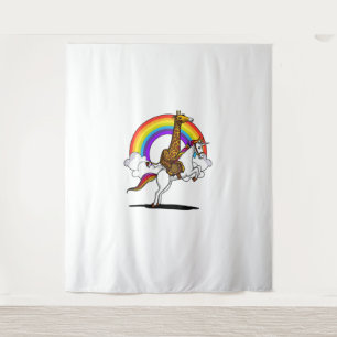 Tapete De Parede Girafa Cavalgando Unicórnio Magico Arco-Íris Menin