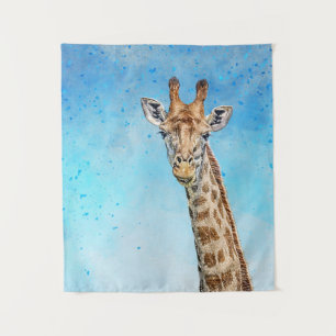 Tapete De Parede Girafa Curiosa com Céu Azul Confetti