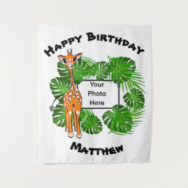 Tapete De Parede Girafa de aniversário fofa da savana | Floresta tr