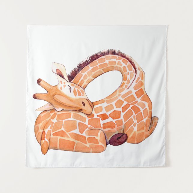 Tapete De Parede Girafa Dormindo: Gentil Aquarela (Frente)