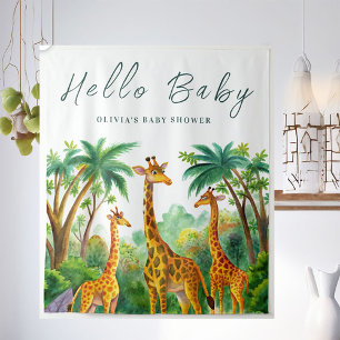 Tapete De Parede Girafa na Selva Fofa Elegante Olá Chás de Bebê