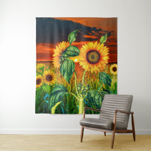 Tapete De Parede Girasóis Rústicos com Estilo de Pôr do Sol - Incom