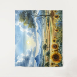 Tapete De Parede Girassóis Aquarela Paisagem