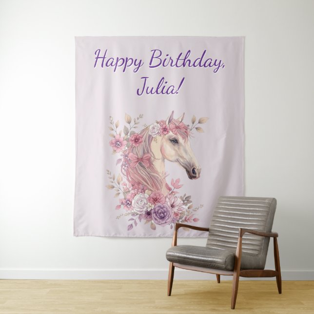 Tapete De Parede Girls Pretty Ponies Pastel Floral Horse (In Situ)