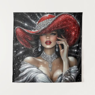 Tapete De Parede Glamorous Sparkle Lady in Red Hat