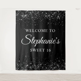 Tapete De Parede Glittery Black Welcome to Sweet 16 Birthday