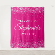 Glittery Hot Pink Sweet 16 Aniversário Welcome