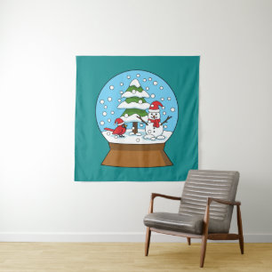 Tapete De Parede Globo de Neve com Cardeal Snowman e Pine Tree