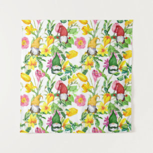 Tapete De Parede Gnomos escandinavos: primavera de aquarela floral.