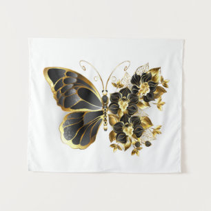 Tapete De Parede Gold Flower Butterfly with Black Orchid