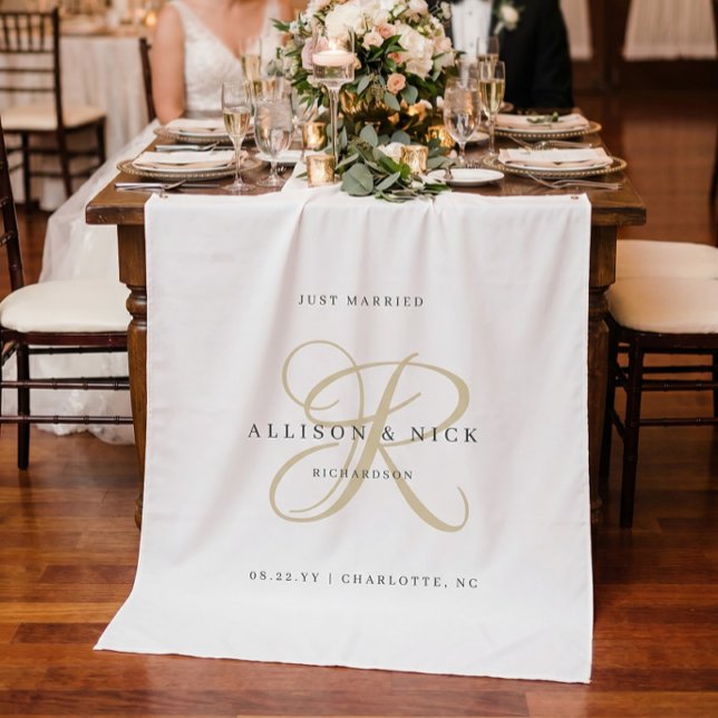 Tapete De Parede Gold Minimalistic Monogram Just Married Reception (Criador carregado)