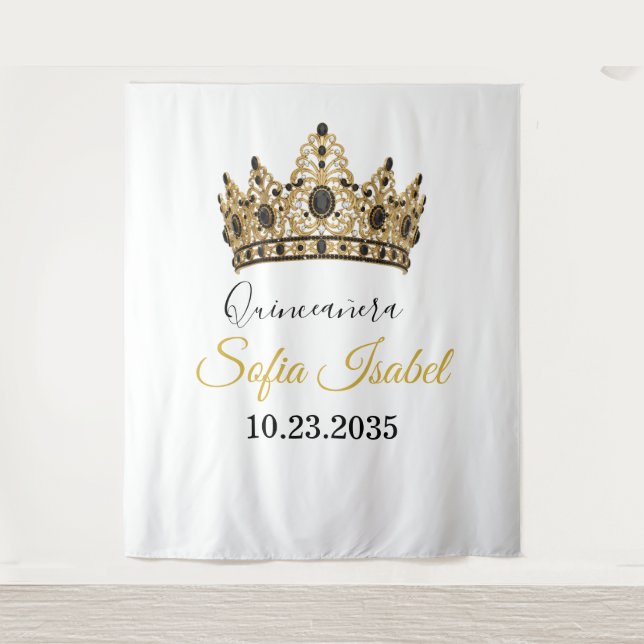 Tapete De Parede Gold Tiara Custom Quinceañera Tapestry (Frente)