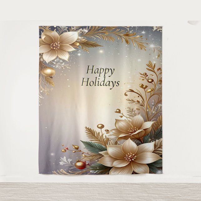 Tapete De Parede Golden Floral Holiday Backdrop (Frente)