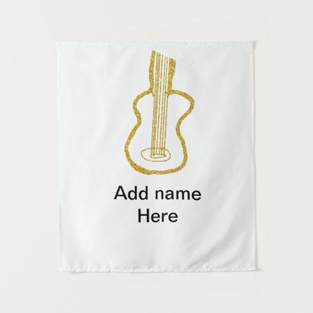Tapete De Parede Golden glitter acoustic guitar add name doodle  (Frente)
