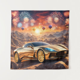 Tapete De Parede golden luxury car in a desert landscape