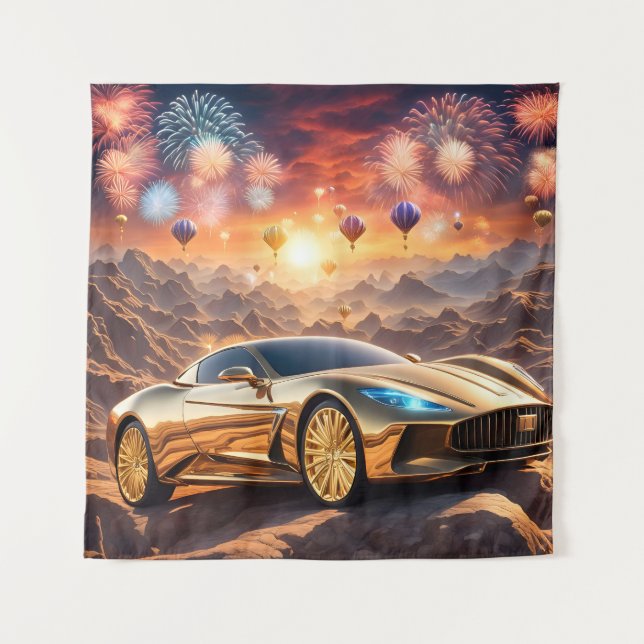 Tapete De Parede golden luxury car in a desert landscape (Frente)