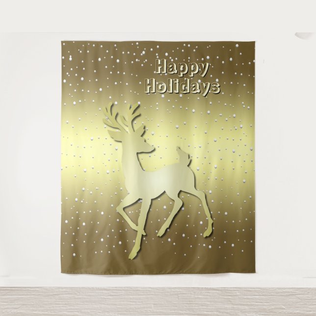Tapete De Parede Golden Reindeer Snowy Holiday Backdrop (Frente)