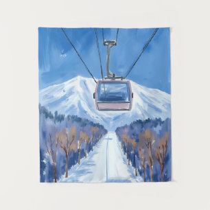 Tapete De Parede Gôndola de Esqui Montanha de Neve Aquarela
