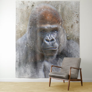Tapete De Parede Gorilla Face Jungle Animal Watercolor