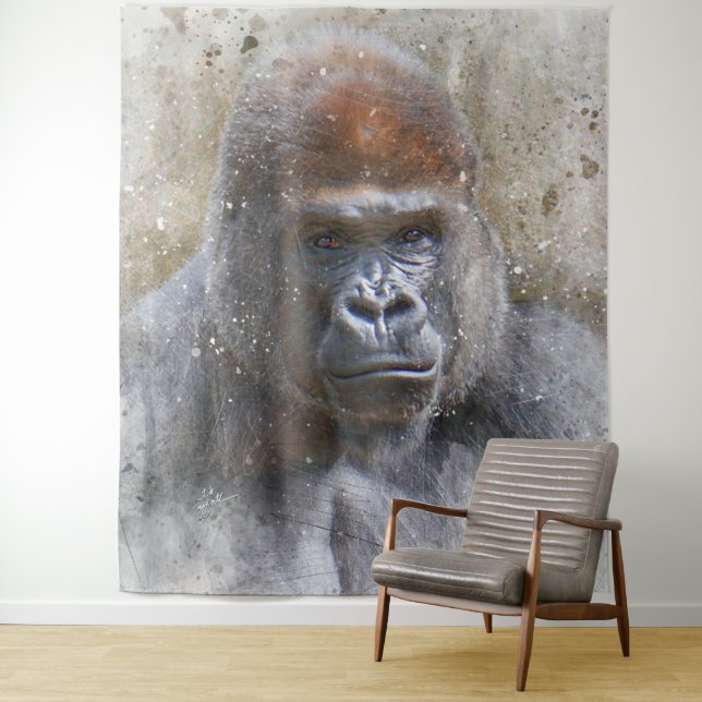 Tapete De Parede Gorilla Face Jungle Animal Watercolor (In Situ)
