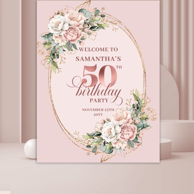 Tapete De Parede Graceful Rose Gold Greenery 50th Birthday Celebrat (Graceful Rose Gold Greenery 50th Birthday Celebration Banner

)