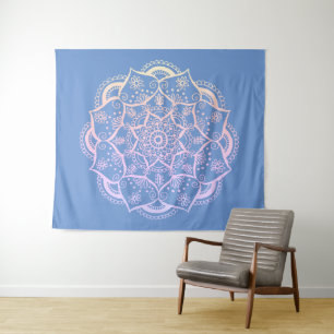 Tapete De Parede Gradação Azul Mandala Boho Pastel