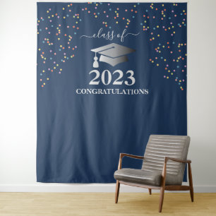Tapete De Parede Graduação 2023 Royal Blue Confetti Silver