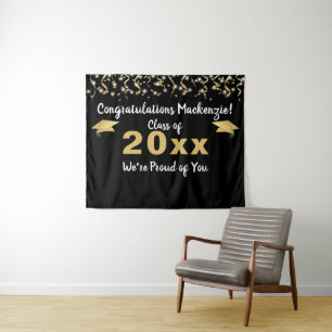 Tapete De Parede Graduação Confete Preto Dourado Ano da Turma Fundo