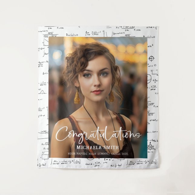 Tapete De Parede Graduação de Foto em Matemática Branca Elegante (Frente)