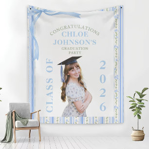 Tapete De Parede Graduação Floral com Laço Azul
