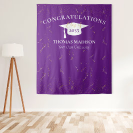 Tapete De Parede Graduação Moderna Confete Dourado Falso Roxo/Branc