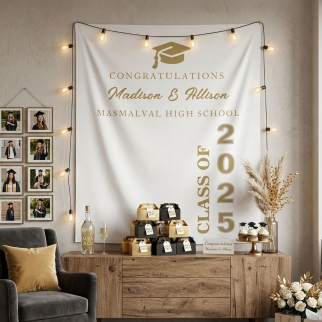 Tapete De Parede Graduação Moderno Dourado Script Preto Gêmeos Grad (Criador carregado)