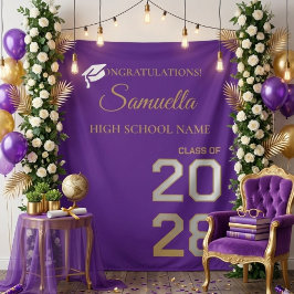 Tapete De Parede Graduate Purple Gold Script Graduation Party