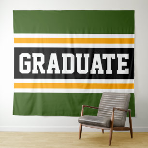 Tapete De Parede GRADUATE Verde Colegial Preto Listras Laranja