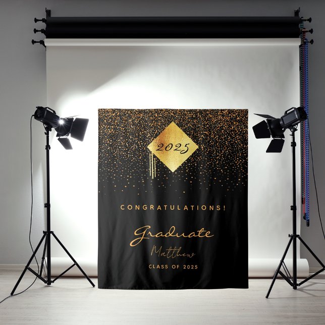 Tapete De Parede Graduation party 2023 black gold confetti graduate (Criador carregado)