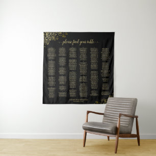 Tapete De Parede Gráfico de Assentos por Nome em Preto e Dourado 30