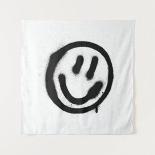 Tapete De Parede grafite sorrindo emoticon facial a preto no branco