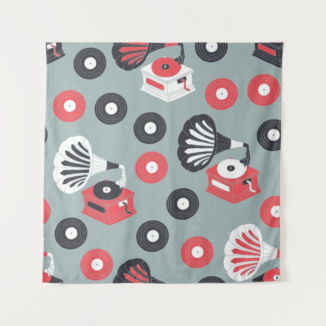 Tapete De Parede Gramofone Arte Sem Costura Desenhada À Mão (Frente)