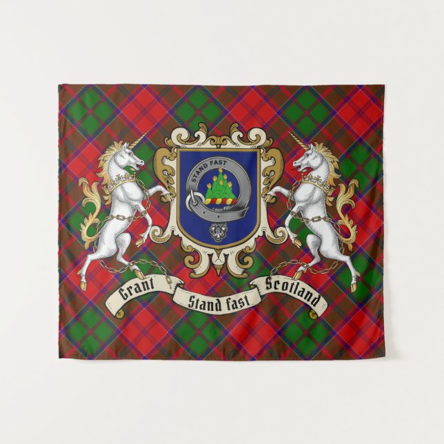 Tapete De Parede Grant Clan Crachá & Unicorns w/Tartan (Frente (Horizontal))