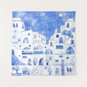 Tapete De Parede Grécia Santorini Watercolor Painting