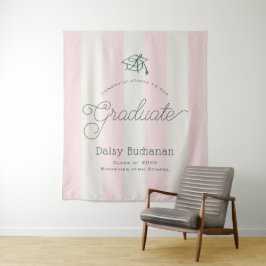 Tapete De Parede Green Cap & Pink Stripes Graduation Backdrop Prop